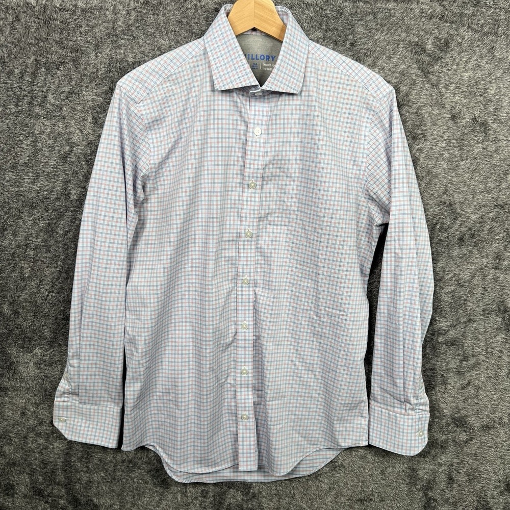 Twillory Shirt Mens 15.5 Blue Plaid Performance Button Up Lightweight Stretch